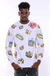 Beyaz Baskılı Taşlı Bisiklet Yaka Sweatshirt - Wessi-9
