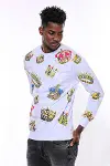 Beyaz Baskılı Taşlı Bisiklet Yaka Sweatshirt - Wessi-1