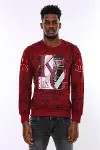 Bordo Taşlı Baskılı Sweatshirt - Wessi-3