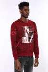 Bordo Taşlı Baskılı Sweatshirt - Wessi-4