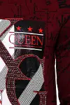 Bordo Taşlı Baskılı Sweatshirt - Wessi-7