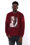 Bordo Taşlı Baskılı Sweatshirt - Wessi-1