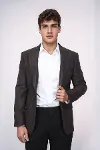 Slim Fit Desenli Kahverengi Erkek Ceket - Wessi-3