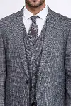 Ekose Desenli Yelekli Slim Fit Lacivert Erkek Takım Elbise - Wessi-2