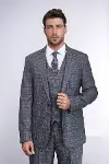 Ekose Desenli Yelekli Slim Fit Lacivert Erkek Takım Elbise - Wessi-4