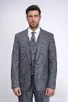 Ekose Desenli Yelekli Slim Fit Lacivert Erkek Takım Elbise - Wessi-5
