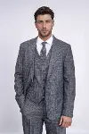 Ekose Desenli Yelekli Slim Fit Lacivert Erkek Takım Elbise - Wessi-1