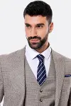 Kendinden Desenli Yelekli Slim Fit Bej Takım Elbise - Wessi-2