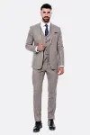Kendinden Desenli Yelekli Slim Fit Bej Takım Elbise - Wessi-3