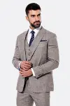 Kendinden Desenli Yelekli Slim Fit Bej Takım Elbise - Wessi-4