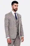 Kendinden Desenli Yelekli Slim Fit Bej Takım Elbise - Wessi-7