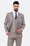 Kendinden Desenli Yelekli Slim Fit Bej Takım Elbise - Wessi-1