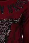 Bordo Taşlı Baskılı Bisiklet Yaka Sweatshirt - Wessi-2