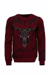 Bordo Taşlı Baskılı Bisiklet Yaka Sweatshirt - Wessi-1