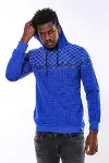 Lacivert Kapşonlu Taşlı Baskılı Desenli Sweatshirt - Wessi-1