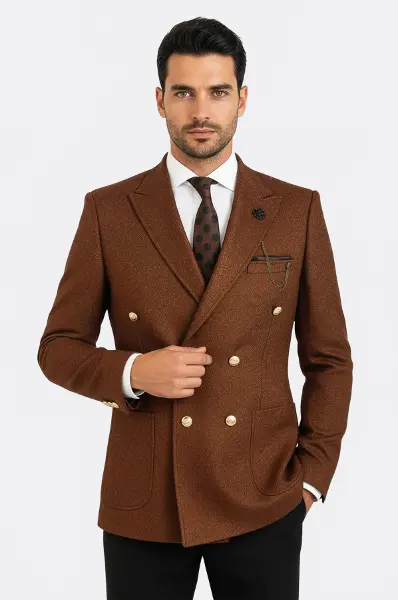 Kruvaze Slim Fit Kahverengi Erkek Ceket - Wessi