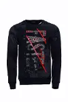 Koyu Lacivert Fashion Baskılı Bisiklet Yaka Sweatshirt | Wessi-1