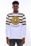 Beyaz Baskılı Taşlı Bisiklet Yaka Sweatshirt - Wessi-4