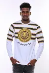 Beyaz Baskılı Taşlı Bisiklet Yaka Sweatshirt - Wessi-1