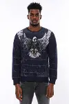 Lacivert Yıkamalı Kartal Baskılı Bisiklet Yaka Sweatshirt | Wessi-2