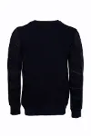 Lacivert Yıkamalı Kartal Baskılı Bisiklet Yaka Sweatshirt | Wessi-4