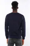 Lacivert Yıkamalı Kartal Baskılı Bisiklet Yaka Sweatshirt | Wessi-5