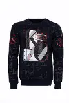 Lacivert King Queen Baskılı Graffiti Sweatshirt | Wessi-1