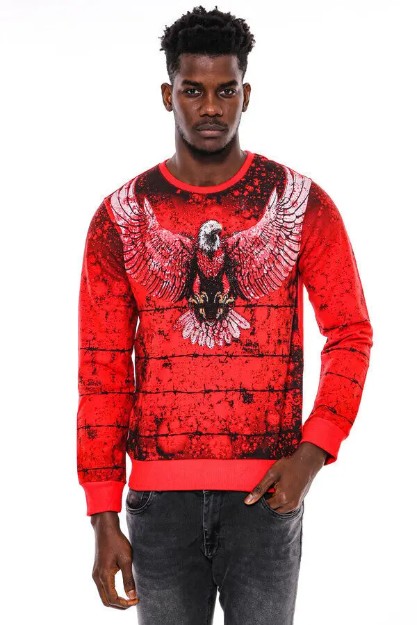 Kırmızı Baskılı Bisiklet Yaka Sweatshirt - Wessi