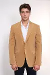 Geniş Sivri Yakalı Kadife Koyu Sarı Erkek Ceket - Wessi-3