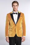 Kadife Slim Fit Sarı Erkek Smokin Ceket - Wessi-2