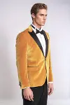 Kadife Slim Fit Sarı Erkek Smokin Ceket - Wessi-3