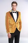 Kadife Slim Fit Sarı Erkek Smokin Ceket - Wessi-4