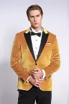 Kadife Slim Fit Sarı Erkek Smokin Ceket - Wessi-5