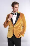 Kadife Slim Fit Sarı Erkek Smokin Ceket - Wessi-1