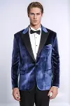 Kadife Slim Fit Mavi Erkek Smokin Ceket - Wessi-2