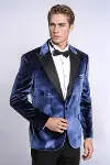Kadife Slim Fit Mavi Erkek Smokin Ceket - Wessi-3