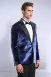 Kadife Slim Fit Mavi Erkek Smokin Ceket - Wessi-4