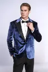 Kadife Slim Fit Mavi Erkek Smokin Ceket - Wessi-5