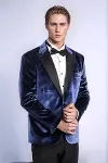 Kadife Slim Fit Mavi Erkek Smokin Ceket - Wessi-6
