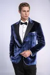 Kadife Slim Fit Mavi Erkek Smokin Ceket - Wessi-1