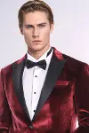 Kadife Slim Fit Bordo Erkek Smokin Ceket - Wessi-2