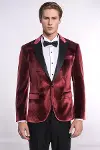 Kadife Slim Fit Bordo Erkek Smokin Ceket - Wessi-3