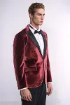Kadife Slim Fit Bordo Erkek Smokin Ceket - Wessi-4