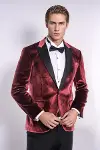 Kadife Slim Fit Bordo Erkek Smokin Ceket - Wessi-5