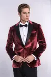 Kadife Slim Fit Bordo Erkek Smokin Ceket - Wessi-1