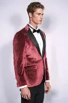 Simli Slim Fit Kadife Bordo Erkek Smokin Ceket - Wessi-3