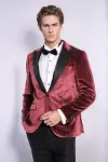 Simli Slim Fit Kadife Bordo Erkek Smokin Ceket - Wessi-4