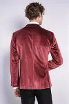 Simli Slim Fit Kadife Bordo Erkek Smokin Ceket - Wessi-6