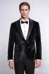 Kadife Slim Fit Siyah Erkek Smokin Ceket - Wessi-2