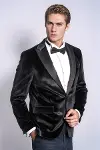 Kadife Slim Fit Siyah Erkek Smokin Ceket - Wessi-3